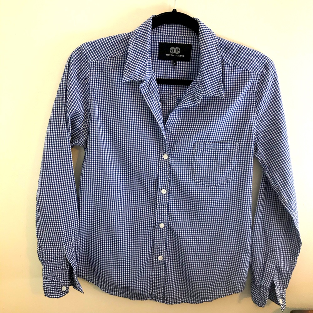 Tart Collections Blue Gingham Plaid Button Down